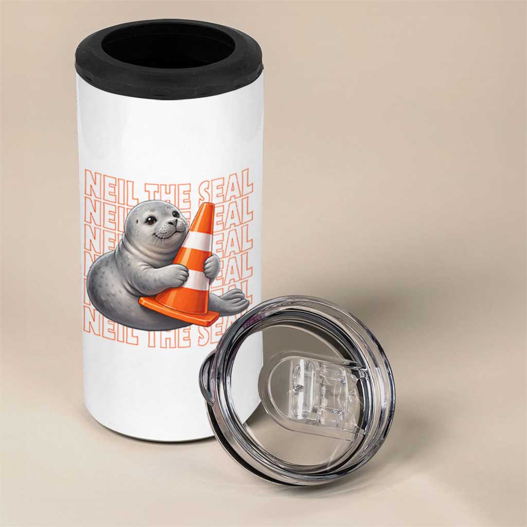 Neil The Seal Groovy 4 in 1 Can Cooler Tumbler Retro Vintage Cute Seal Lover Graphic