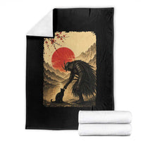 Vintage Japanese Art Samurai Warrior Black Cat Throw Blanket Ukiyoe Style Boop Meme