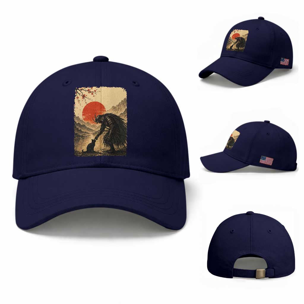 Vintage Japanese Art Samurai Warrior Black Cat Baseball Cap Ukiyoe Style Boop Meme