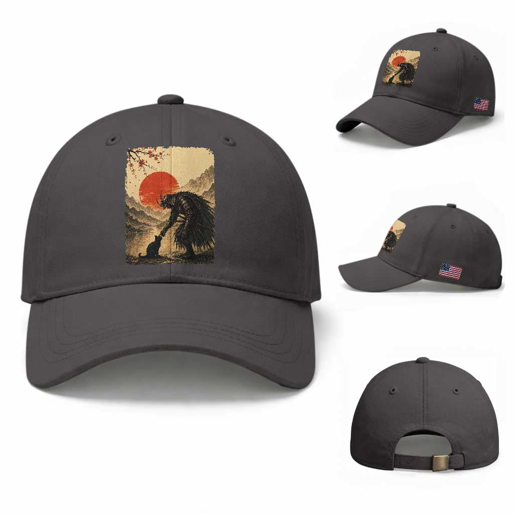 Vintage Japanese Art Samurai Warrior Black Cat Baseball Cap Ukiyoe Style Boop Meme