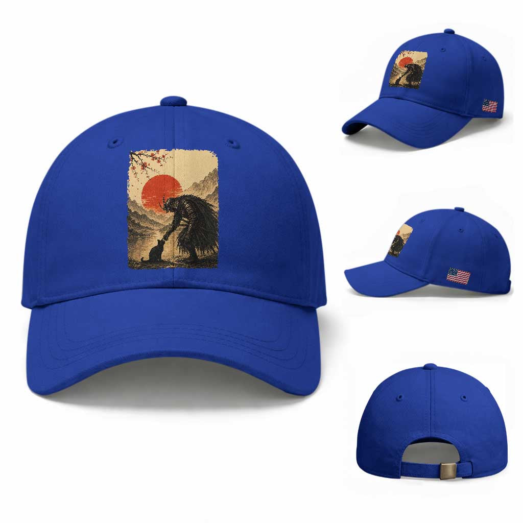 Vintage Japanese Art Samurai Warrior Black Cat Baseball Cap Ukiyoe Style Boop Meme
