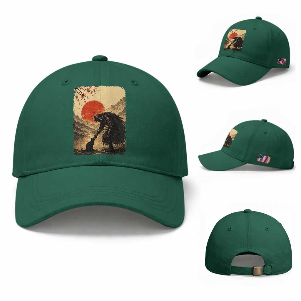 Vintage Japanese Art Samurai Warrior Black Cat Baseball Cap Ukiyoe Style Boop Meme