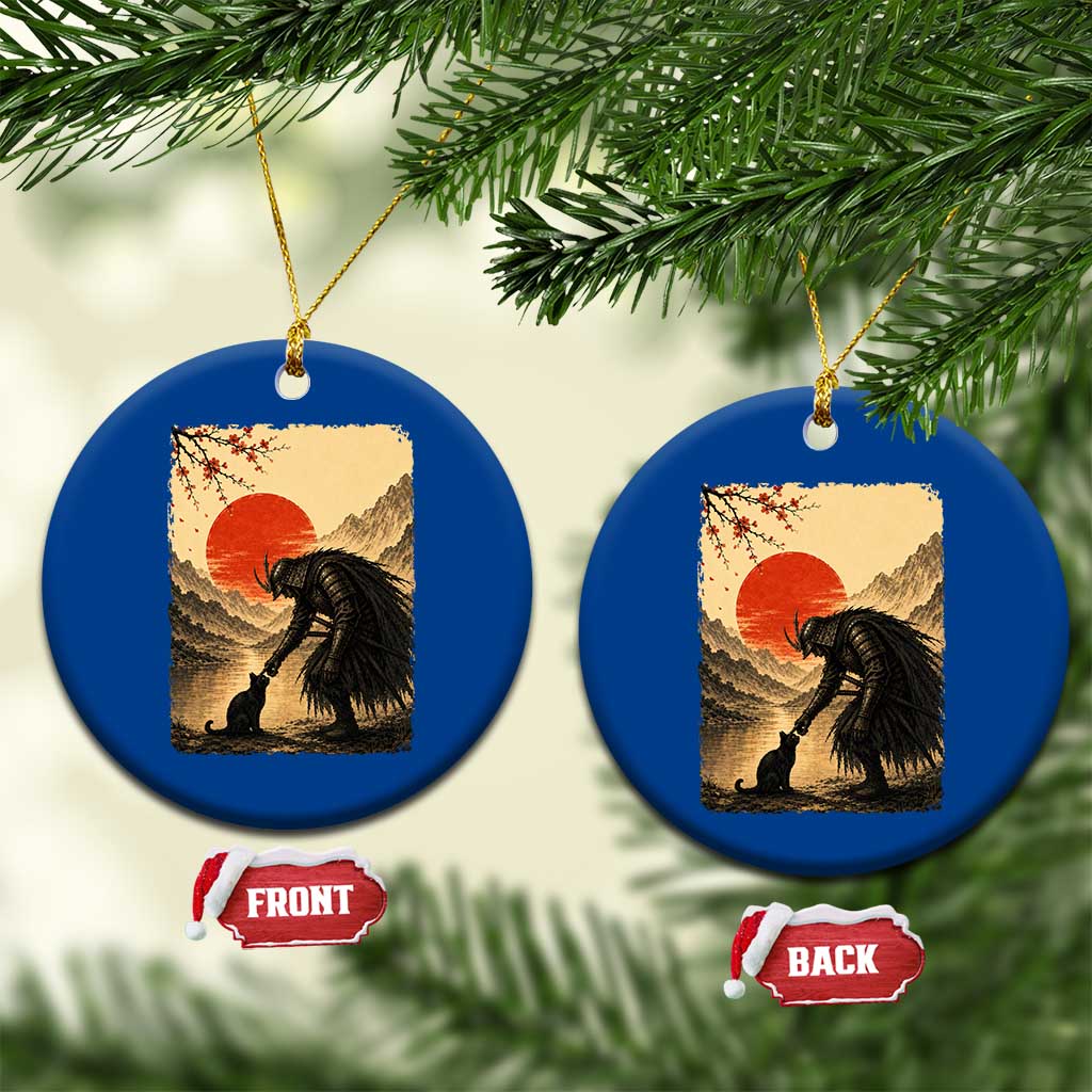 Vintage Japanese Art Samurai Warrior Black Cat Ceramic Ornament Ukiyoe Style Boop Meme