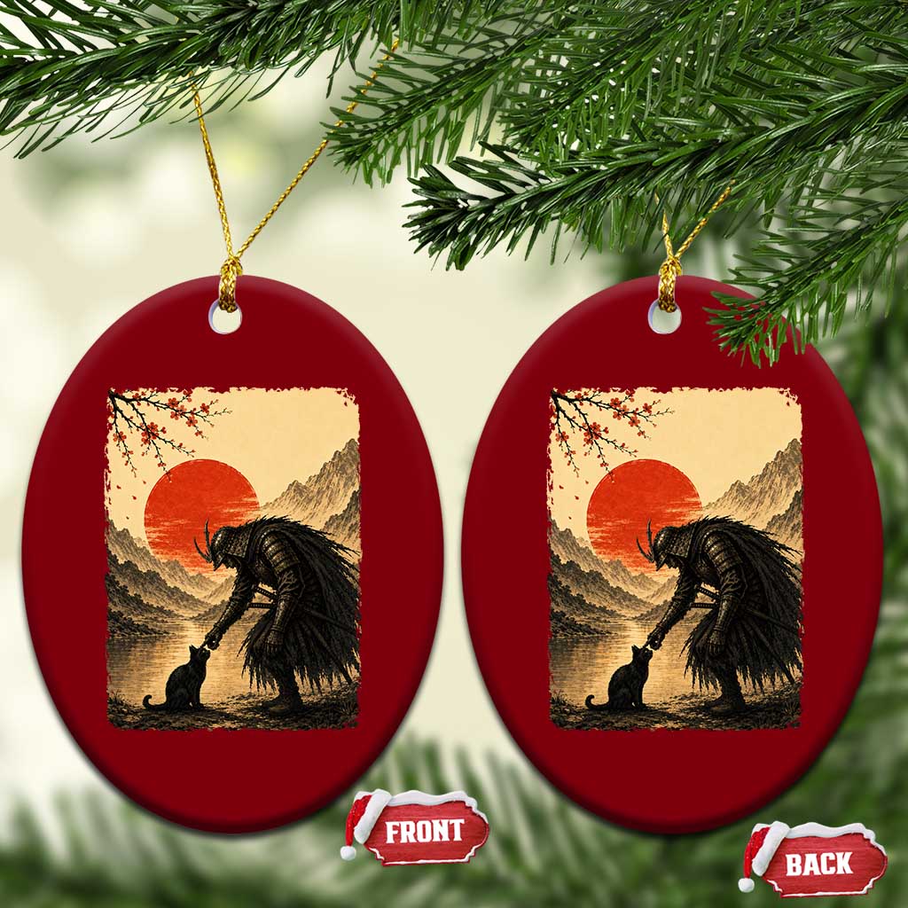 Vintage Japanese Art Samurai Warrior Black Cat Ceramic Ornament Ukiyoe Style Boop Meme