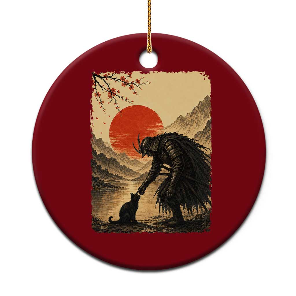 Vintage Japanese Art Samurai Warrior Black Cat Ceramic Ornament Ukiyoe Style Boop Meme