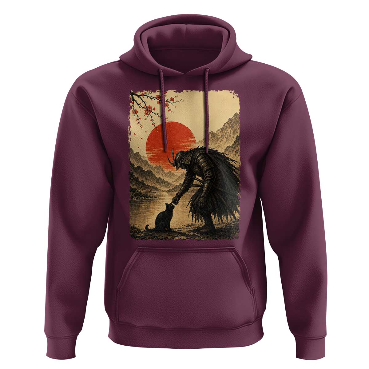 Vintage Japanese Art Samurai Warrior Black Cat Hoodie Ukiyoe Style Boop Meme