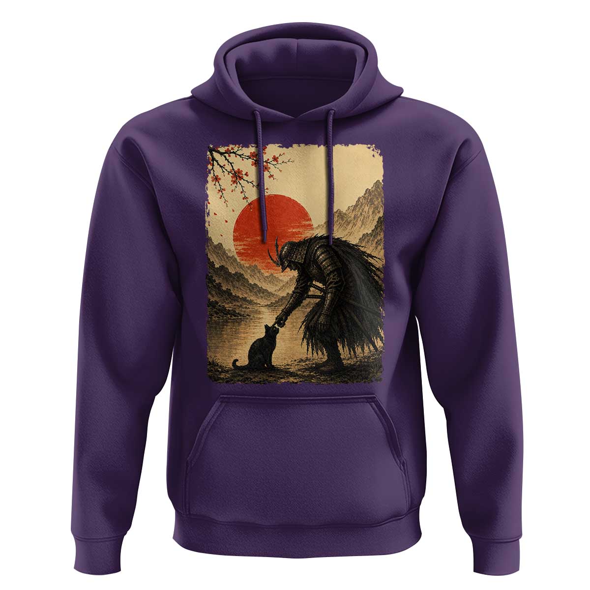 Vintage Japanese Art Samurai Warrior Black Cat Hoodie Ukiyoe Style Boop Meme