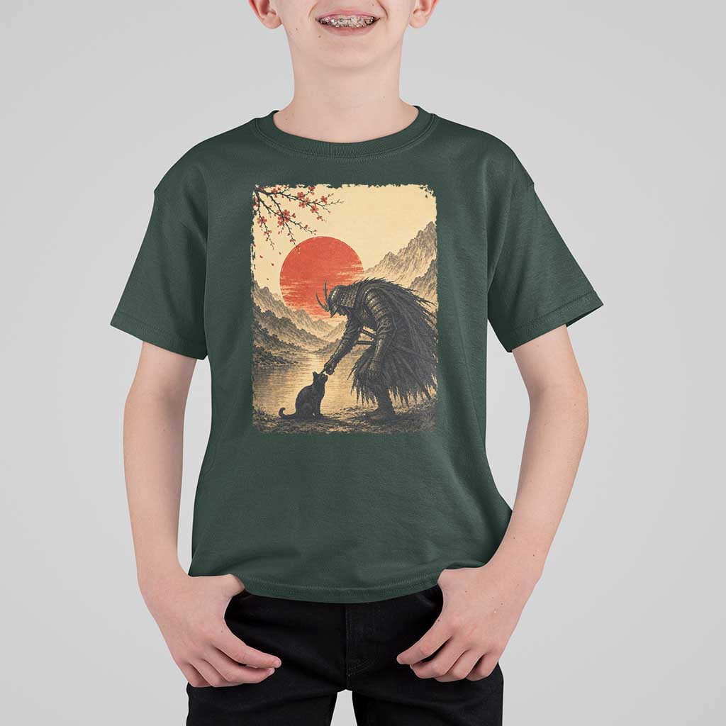 Vintage Japanese Art Samurai Warrior Black Cat T Shirt For Kid Ukiyoe Style Boop Meme