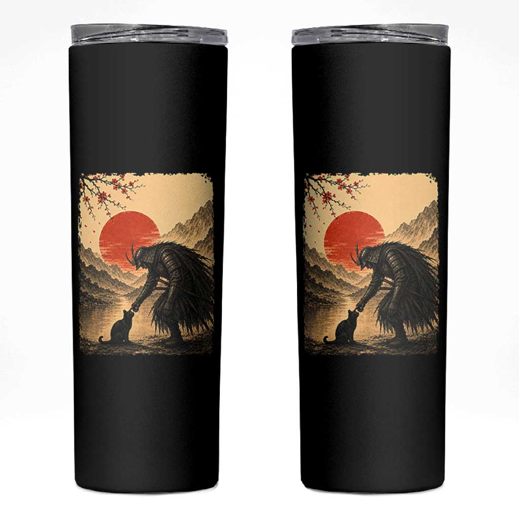 Vintage Japanese Art Samurai Warrior Black Cat Skinny Tumbler Ukiyoe Style Boop Meme