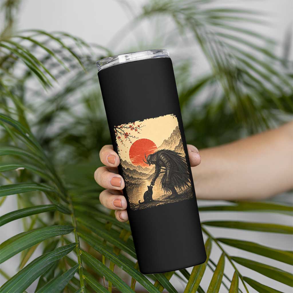 Vintage Japanese Art Samurai Warrior Black Cat Skinny Tumbler Ukiyoe Style Boop Meme