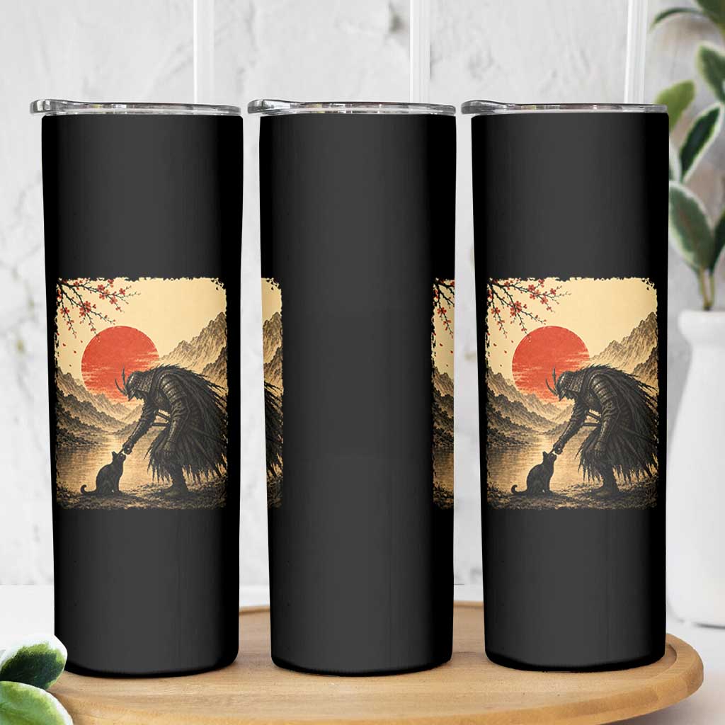 Vintage Japanese Art Samurai Warrior Black Cat Skinny Tumbler Ukiyoe Style Boop Meme
