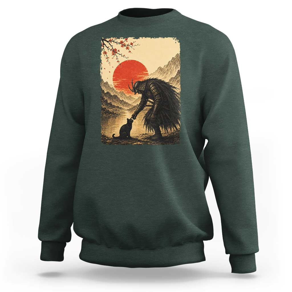 Vintage Japanese Art Samurai Warrior Black Cat Sweatshirt Ukiyoe Style Boop Meme