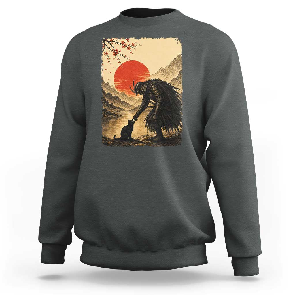 Vintage Japanese Art Samurai Warrior Black Cat Sweatshirt Ukiyoe Style Boop Meme