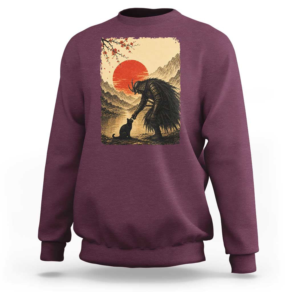 Vintage Japanese Art Samurai Warrior Black Cat Sweatshirt Ukiyoe Style Boop Meme