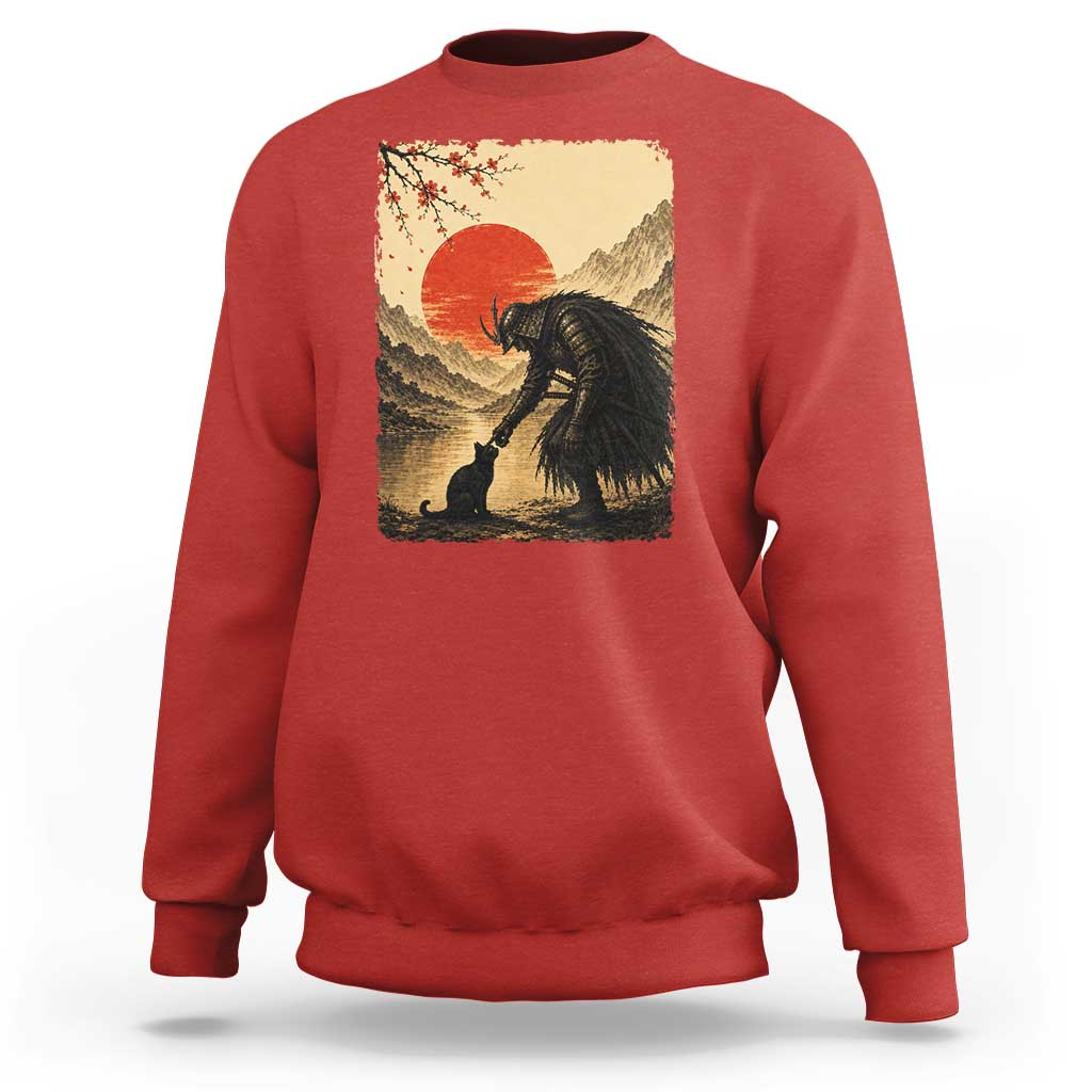 Vintage Japanese Art Samurai Warrior Black Cat Sweatshirt Ukiyoe Style Boop Meme