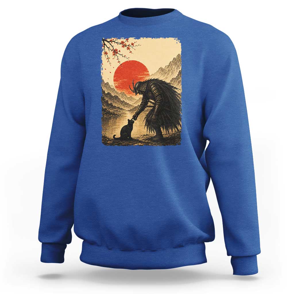 Vintage Japanese Art Samurai Warrior Black Cat Sweatshirt Ukiyoe Style Boop Meme