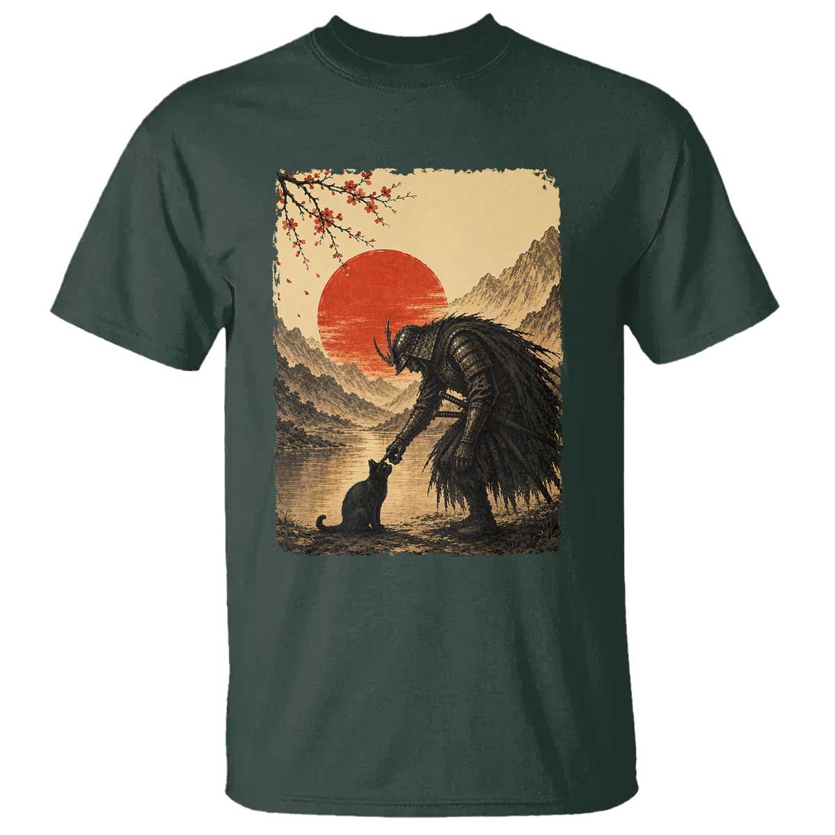 Vintage Japanese Art Samurai Warrior Black Cat T Shirt Ukiyoe Style Boop Meme