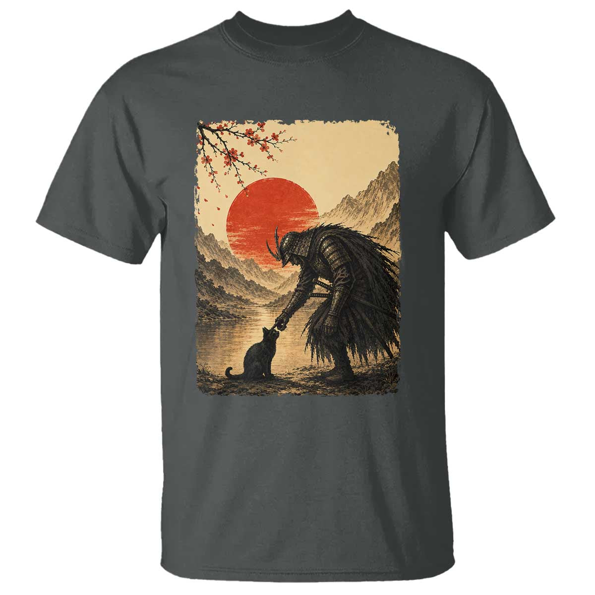 Vintage Japanese Art Samurai Warrior Black Cat T Shirt Ukiyoe Style Boop Meme