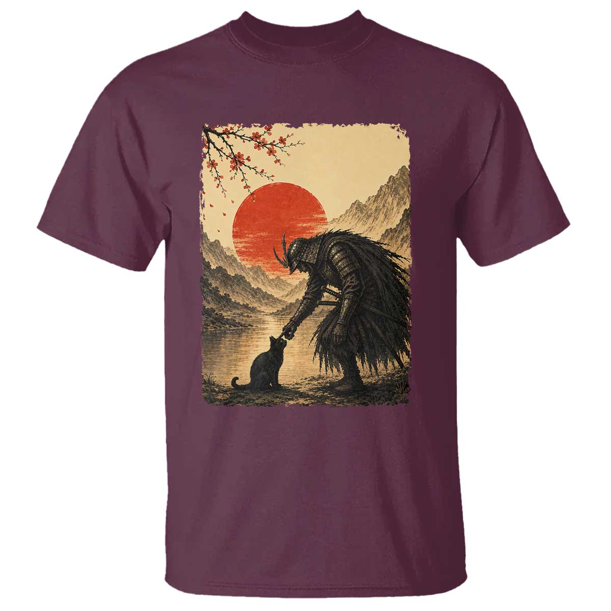 Vintage Japanese Art Samurai Warrior Black Cat T Shirt Ukiyoe Style Boop Meme