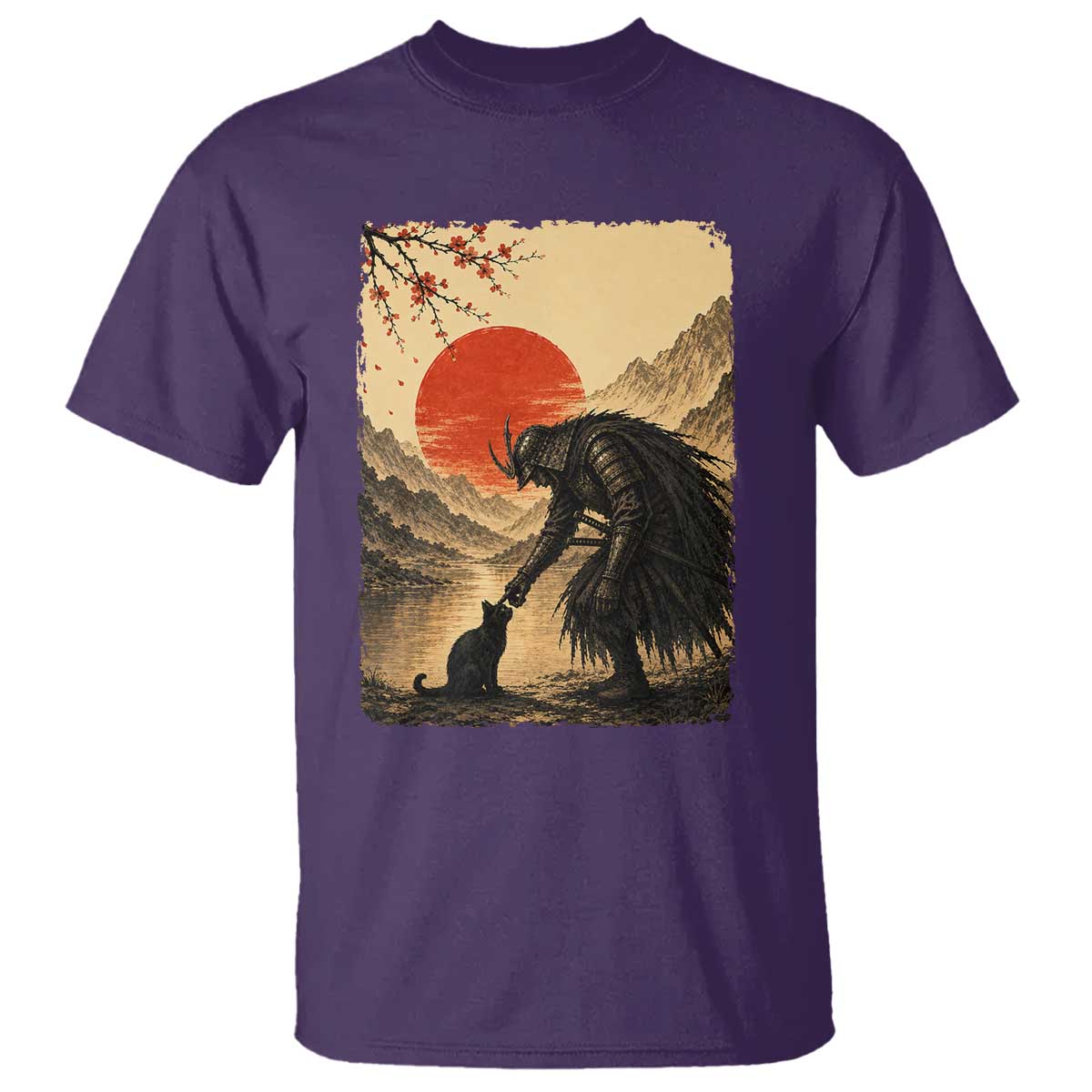Vintage Japanese Art Samurai Warrior Black Cat T Shirt Ukiyoe Style Boop Meme