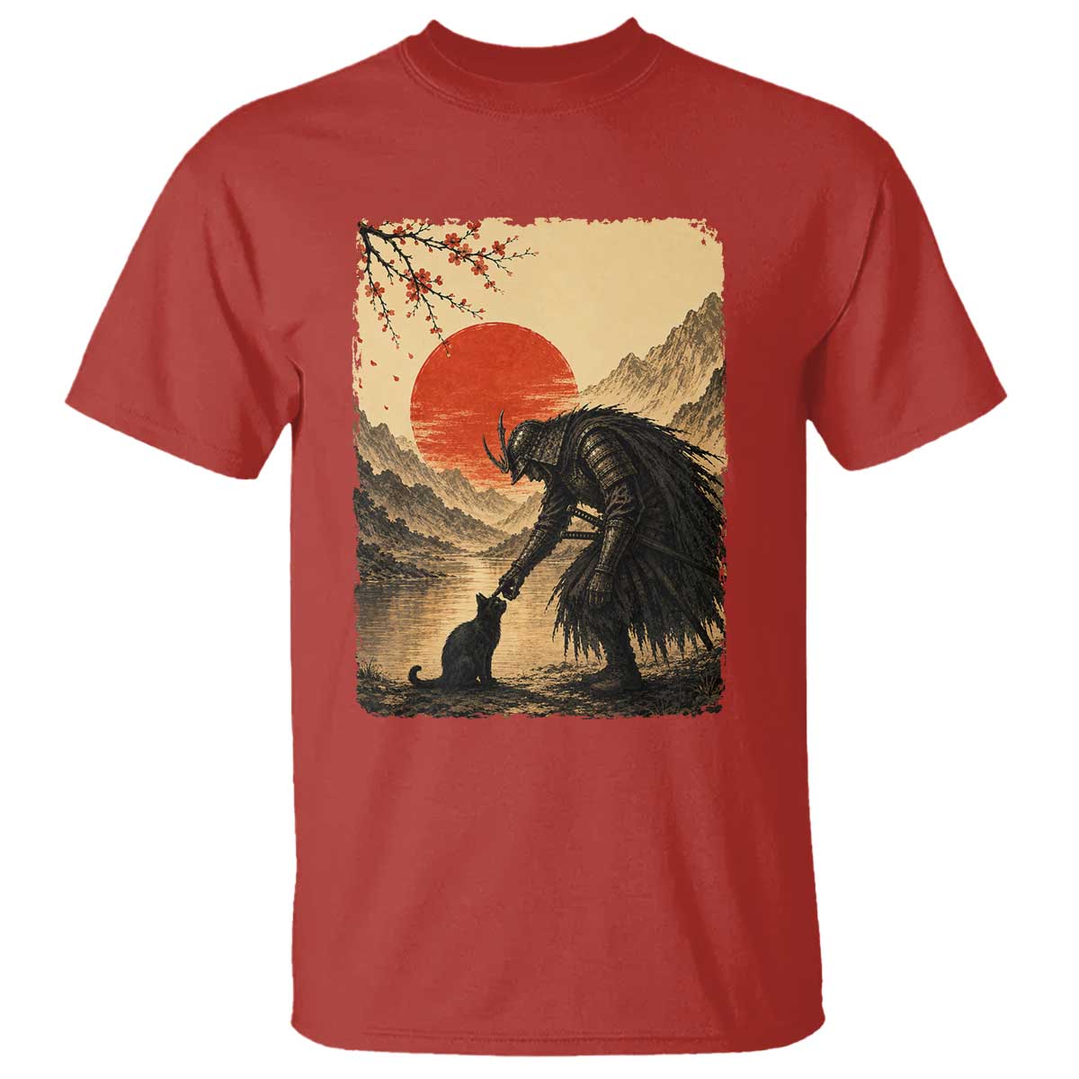 Vintage Japanese Art Samurai Warrior Black Cat T Shirt Ukiyoe Style Boop Meme