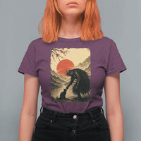 Vintage Japanese Art Samurai Warrior Black Cat T Shirt For Women Ukiyoe Style Boop Meme