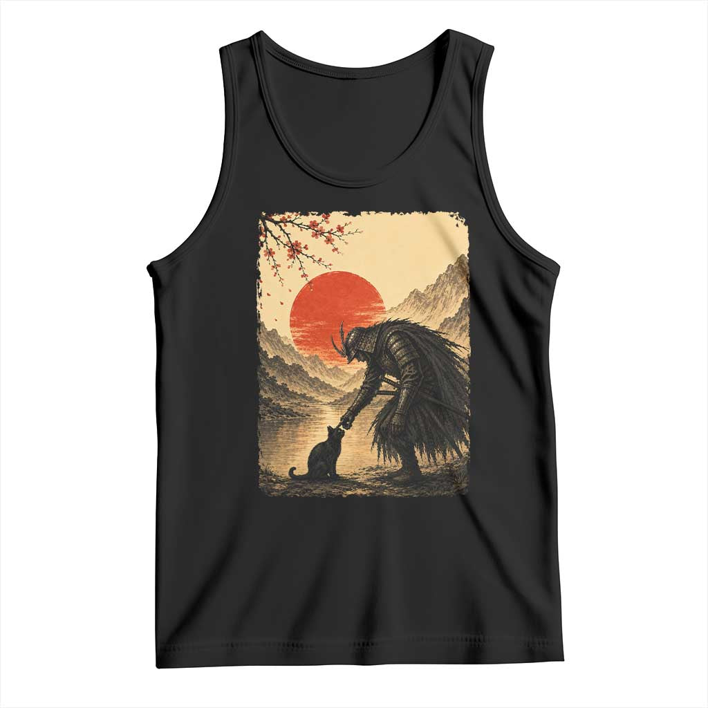 Vintage Japanese Art Samurai Warrior Black Cat Tank Top Ukiyoe Style Boop Meme