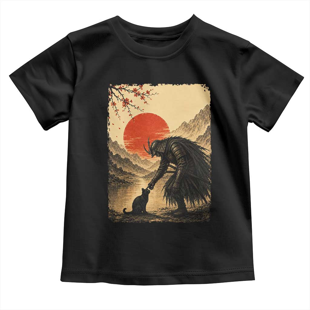 Vintage Japanese Art Samurai Warrior Black Cat Toddler T Shirt Ukiyoe Style Boop Meme