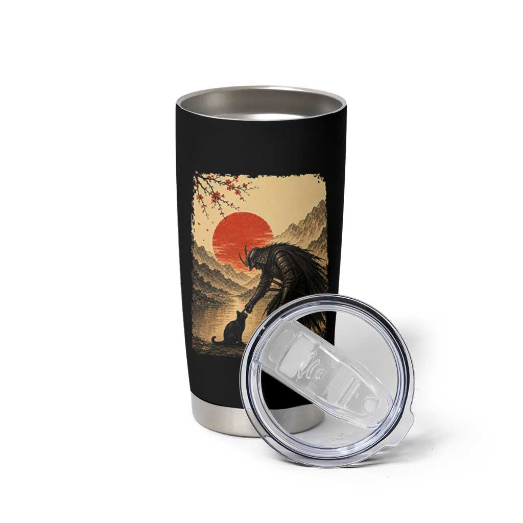 Vintage Japanese Art Samurai Warrior Black Cat Tumbler Cup Ukiyoe Style Boop Meme