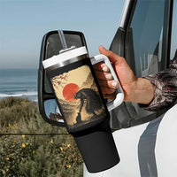 Vintage Japanese Art Samurai Warrior Black Cat Tumbler With Handle Ukiyoe Style Boop Meme