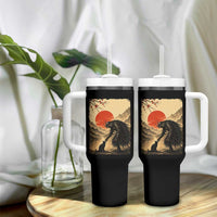 Vintage Japanese Art Samurai Warrior Black Cat Tumbler With Handle Ukiyoe Style Boop Meme