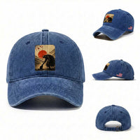 Vintage Japanese Art Samurai Warrior Black Cat Washed Cotton Baseball Cap Ukiyoe Style Boop Meme