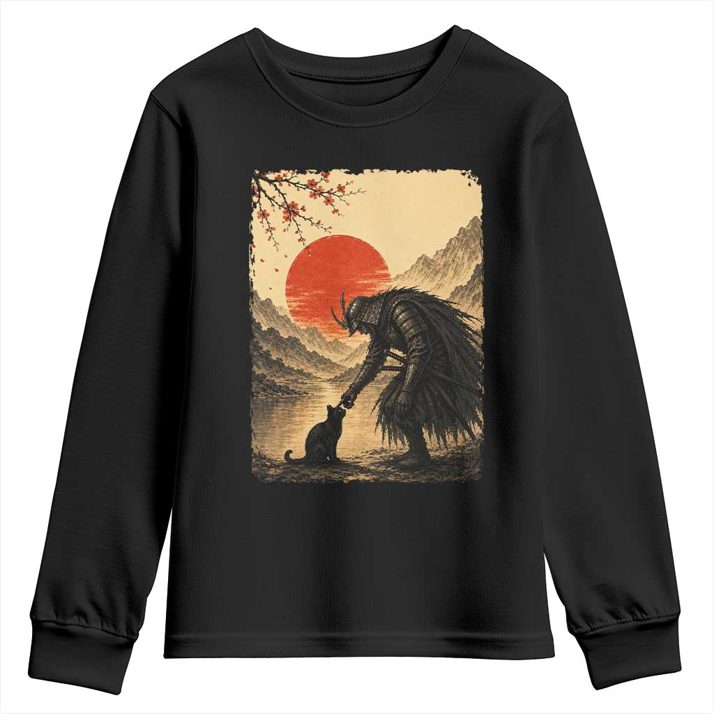 Vintage Japanese Art Samurai Warrior Black Cat Youth Sweatshirt Ukiyoe Style Boop Meme
