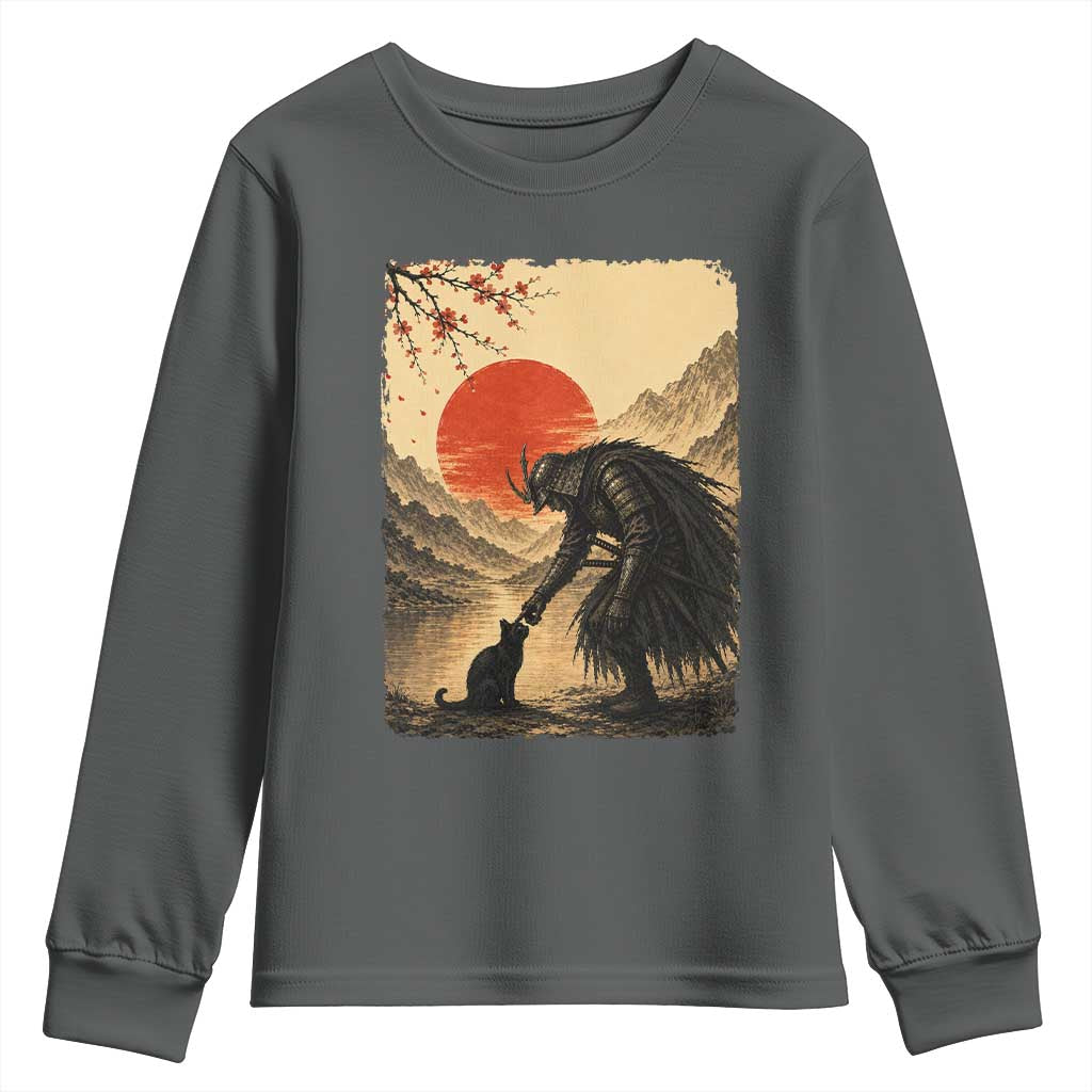 Vintage Japanese Art Samurai Warrior Black Cat Youth Sweatshirt Ukiyoe Style Boop Meme