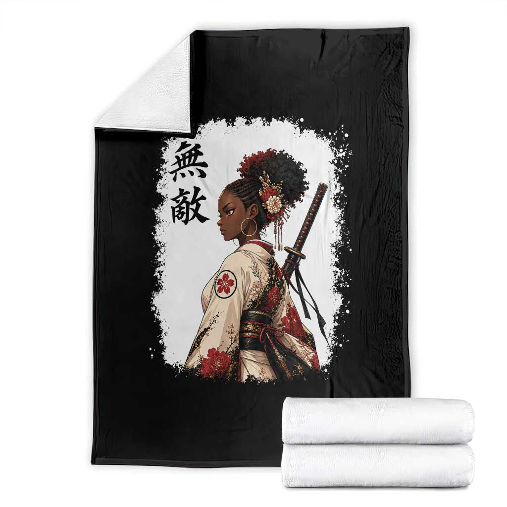Afro African Pride Samurai Black Girl Throw Blanket Vintage Japanese Sumie Katana Graphic