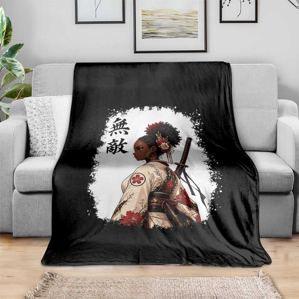 Afro African Pride Samurai Black Girl Throw Blanket Vintage Japanese Sumie Katana Graphic