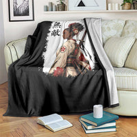 Afro African Pride Samurai Black Girl Throw Blanket Vintage Japanese Sumie Katana Graphic
