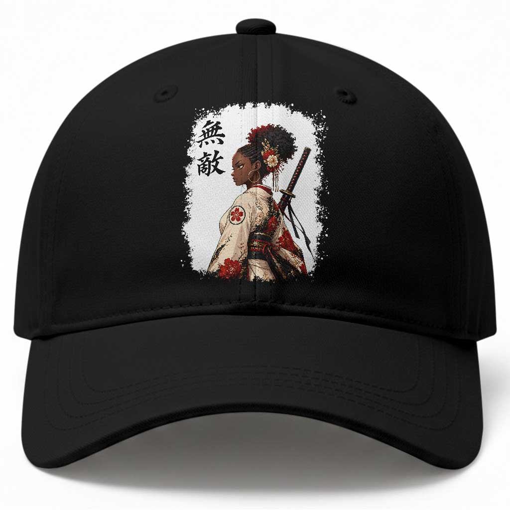 Afro African Pride Samurai Black Girl Baseball Cap Vintage Japanese Sumie Katana Graphic