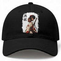 Afro African Pride Samurai Black Girl Baseball Cap Vintage Japanese Sumie Katana Graphic