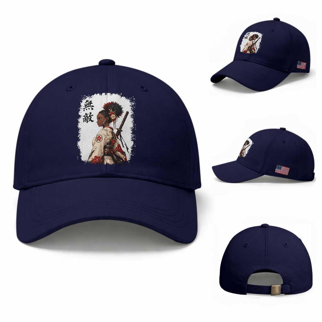 Afro African Pride Samurai Black Girl Baseball Cap Vintage Japanese Sumie Katana Graphic