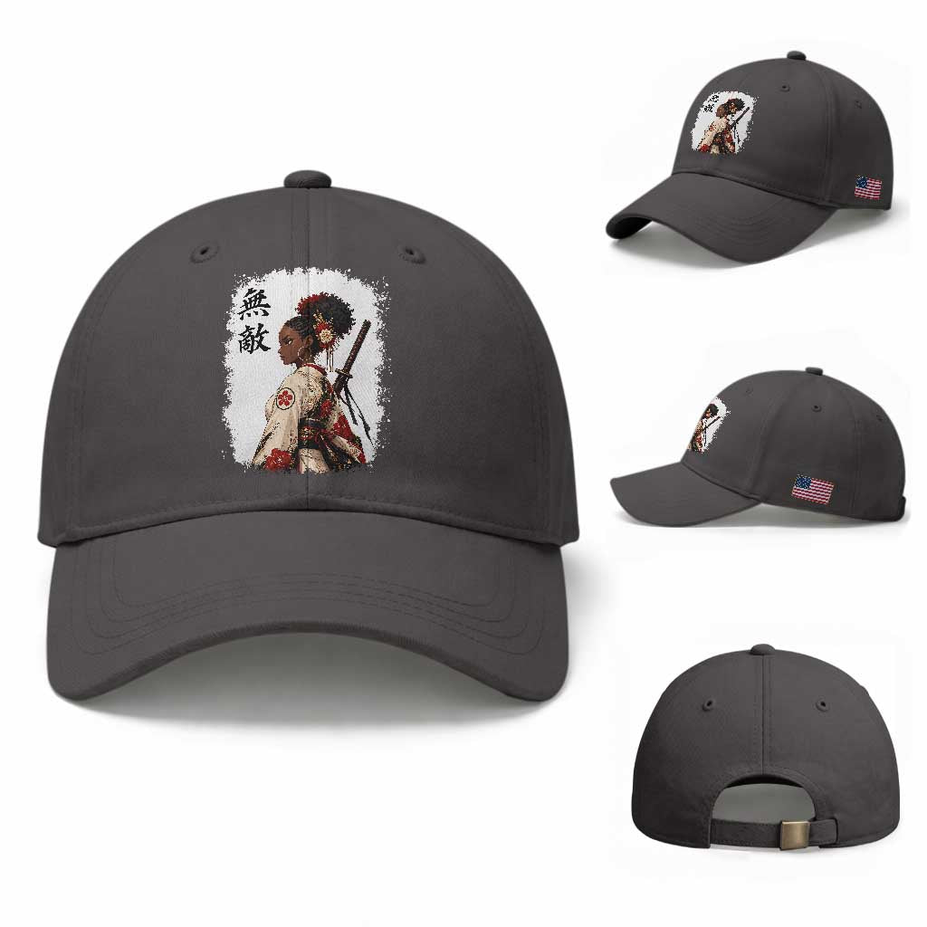Afro African Pride Samurai Black Girl Baseball Cap Vintage Japanese Sumie Katana Graphic