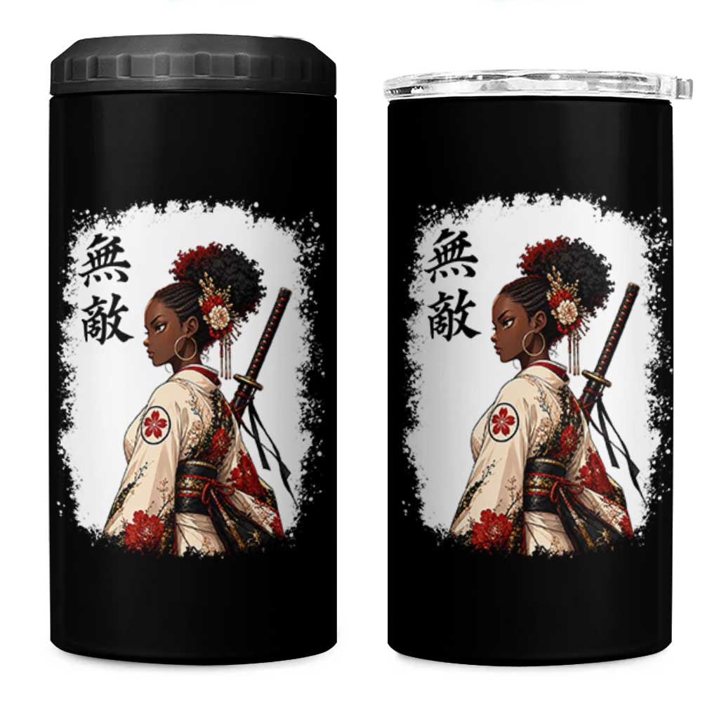 Afro African Pride Samurai Black Girl 4 in 1 Can Cooler Tumbler Vintage Japanese Sumie Katana Graphic