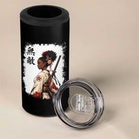 Afro African Pride Samurai Black Girl 4 in 1 Can Cooler Tumbler Vintage Japanese Sumie Katana Graphic