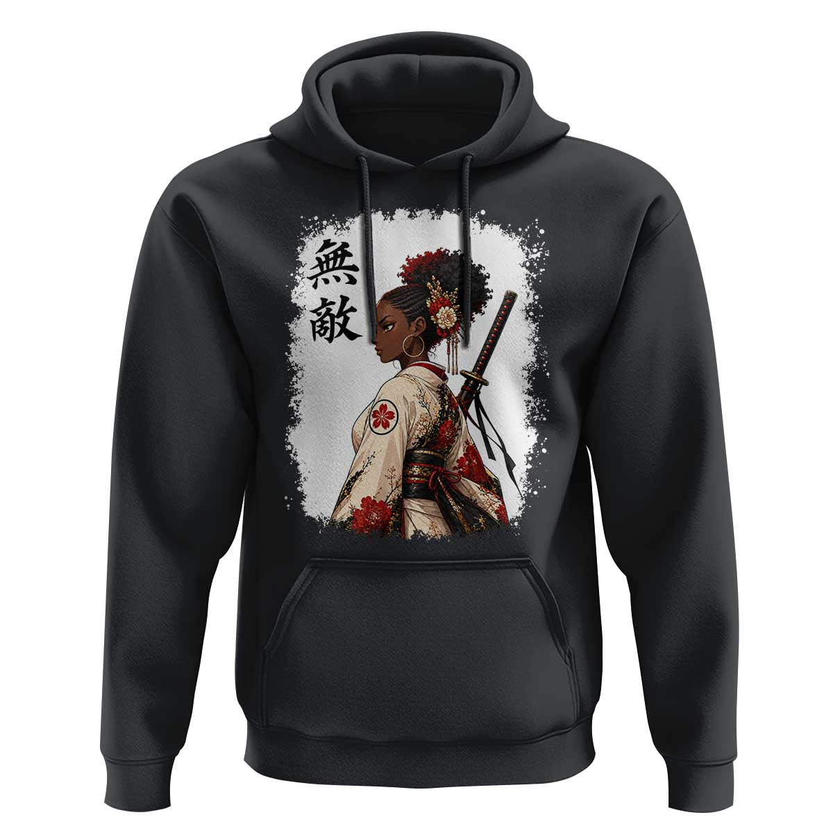 Afro African Pride Samurai Black Girl Hoodie Vintage Japanese Sumie Katana Graphic
