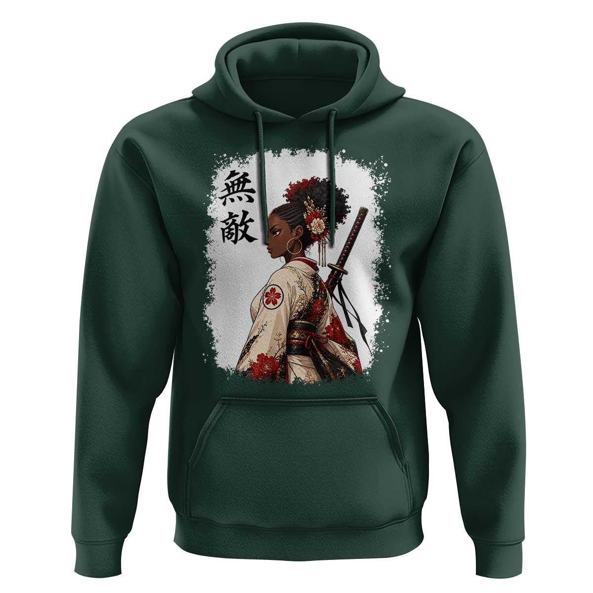Afro African Pride Samurai Black Girl Hoodie Vintage Japanese Sumie Katana Graphic