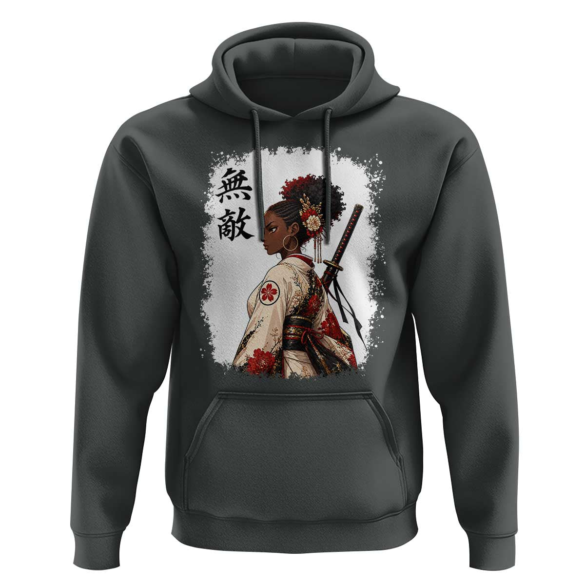 Afro African Pride Samurai Black Girl Hoodie Vintage Japanese Sumie Katana Graphic