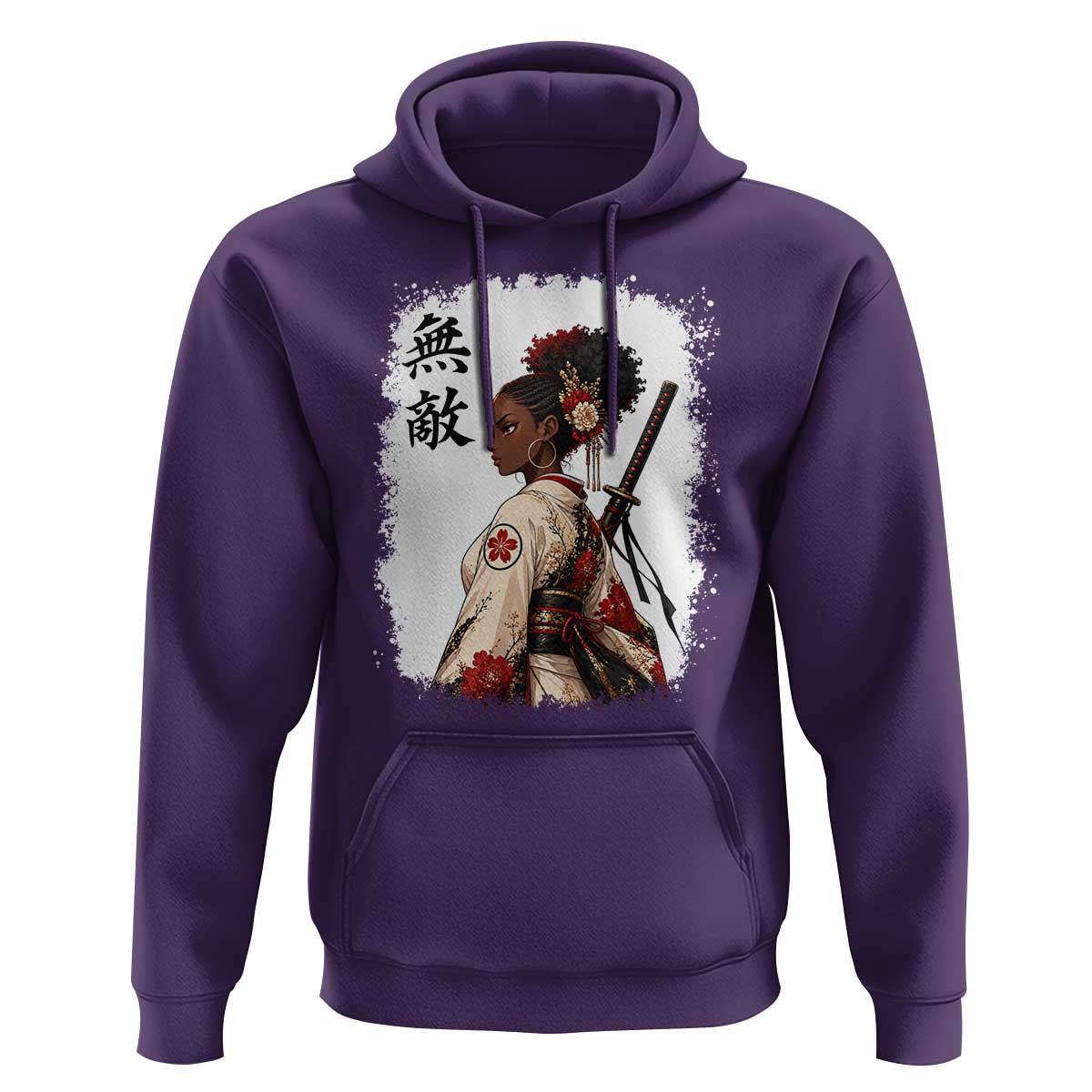 Afro African Pride Samurai Black Girl Hoodie Vintage Japanese Sumie Katana Graphic