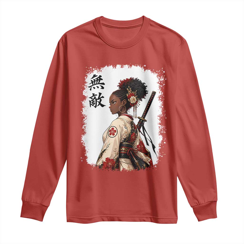 Afro African Pride Samurai Black Girl Long Sleeve Shirt Vintage Japanese Sumie Katana Graphic