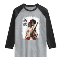 Afro African Pride Samurai Black Girl Raglan Shirt Vintage Japanese Sumie Katana Graphic