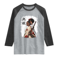 Afro African Pride Samurai Black Girl Raglan Shirt Vintage Japanese Sumie Katana Graphic
